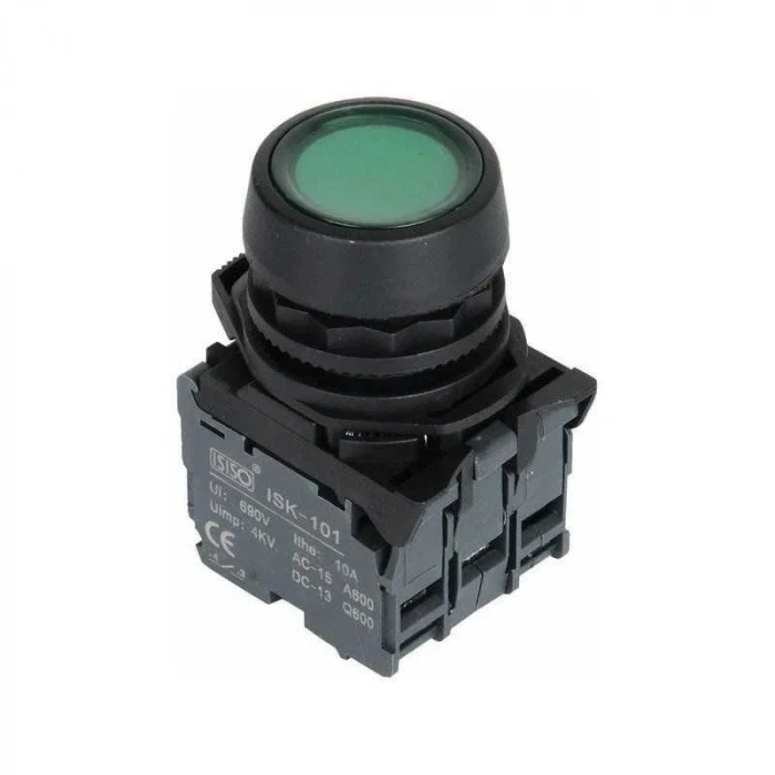 ISP-AW33M5 220V Led Işıklı Yaylı Buton - Yeşil