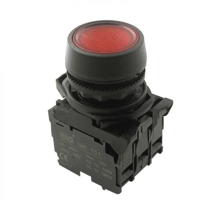 ISP-AW34M5 220V Led Işıklı Yaylı Buton - Kırmızı