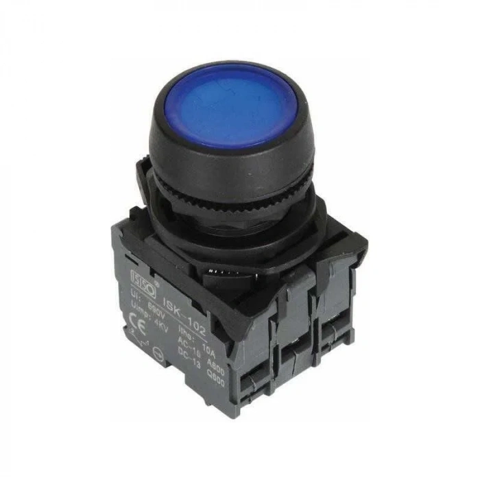 ISP-AW36M5 220V Led Işıklı Yaylı Buton - Mavi