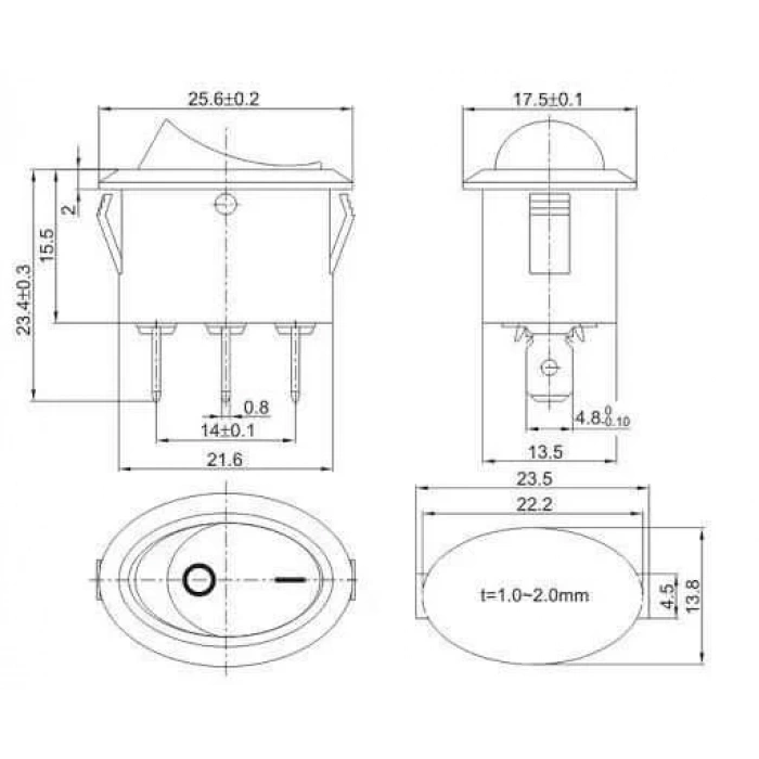 KCD1-115 Oval On/Off Anahtar - 3 Pin