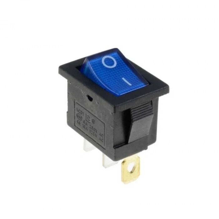 KCD1 Siyah Mavi Işıklı On/Off Anahtar 3 Pin
