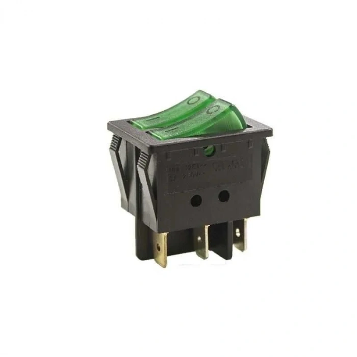 KCD4 İkili Işıklı ON-OFF Switch Yeşil 6 Pin
