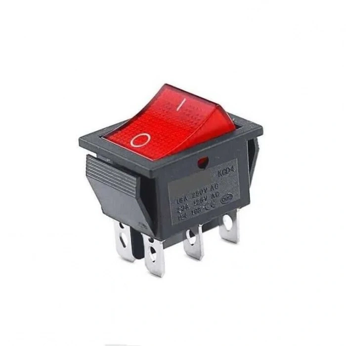 KCD4 Işıklı On/Off Anahtar 6 Pin - Kırmızı