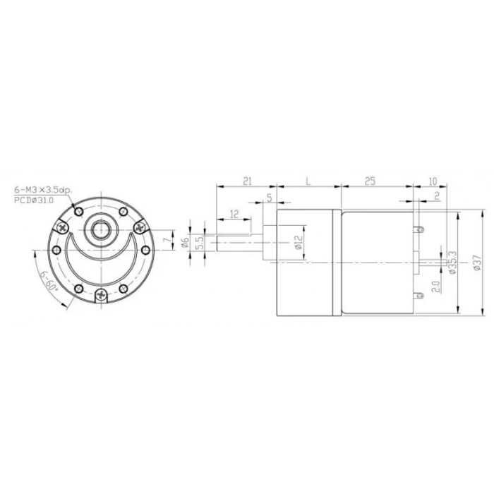 KGB-37 12V 300Rpm Redüktörlü Dc Motor