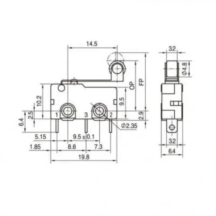 KW11-3Z Micro Switch Makaralı 3-Pin