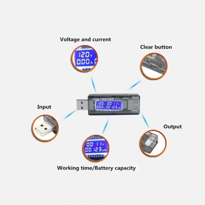 KWS-V20 Led Ekranlı USB Voltmetre Ampermetre USB Şarj ve Kapasite Cihazı