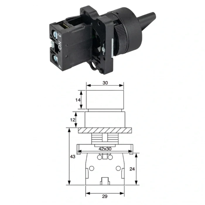 LAY5-ED21 22mm Kısa Mandal Switch 0-1 Kalıcı (1NO)