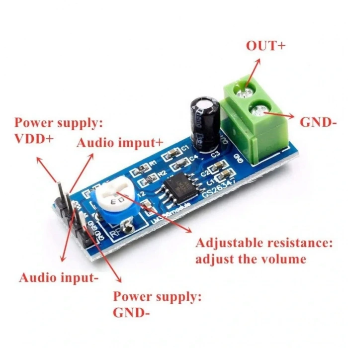 LM386 5-12V Ses Amplifikatör Modülü