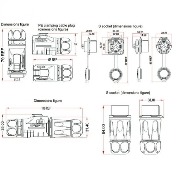 LP-20-C12PP-01-001 12-Pin Su Geçirmez Konnektör - Erkek