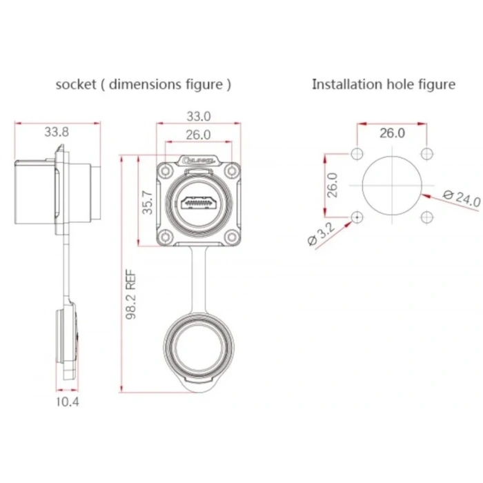LP-24-J/HDMI2/213/SX-43-401 Su Geçirmez HDMI Konnektör - Dişi