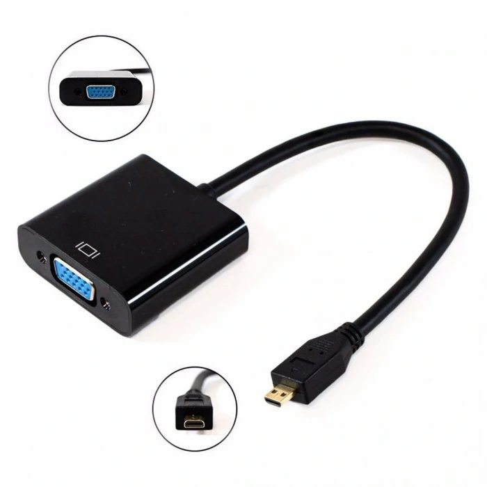 Micro Hdmi to Vga Kablo Dönüştürücü Çevirici Adaptör Siyah