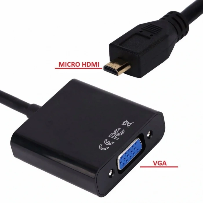 Micro Hdmi to Vga Kablo Dönüştürücü Çevirici Adaptör Siyah