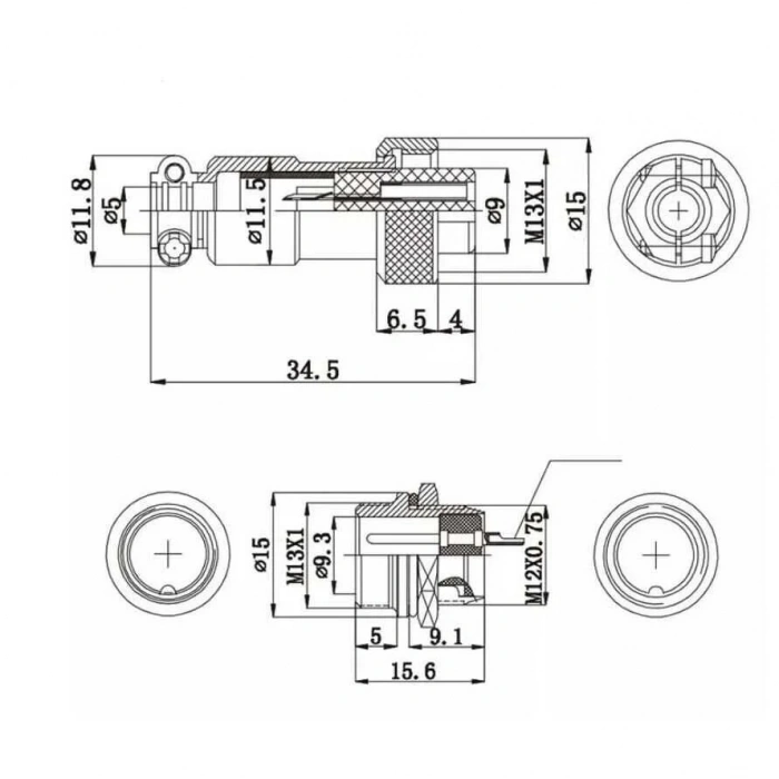 Mike Konnektör 3-Pin 12mm - Dişi
