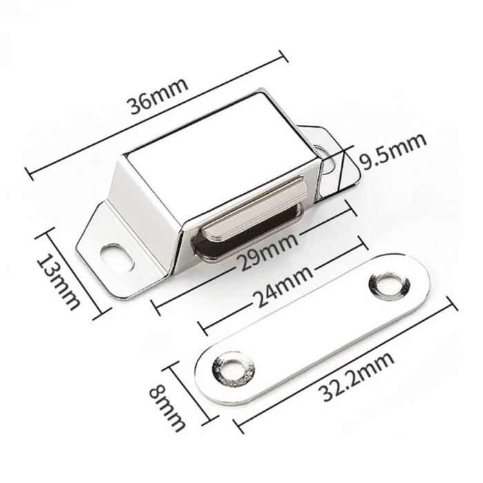 Mıknatıslı Metal Mobilya Kapak Kilidi 22x13x10mm