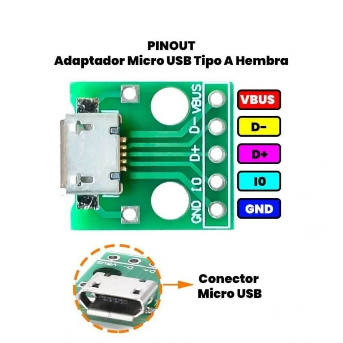 Mikro Usb Dip Dönüştürücü - Dişi - Çevirici 2.54mm