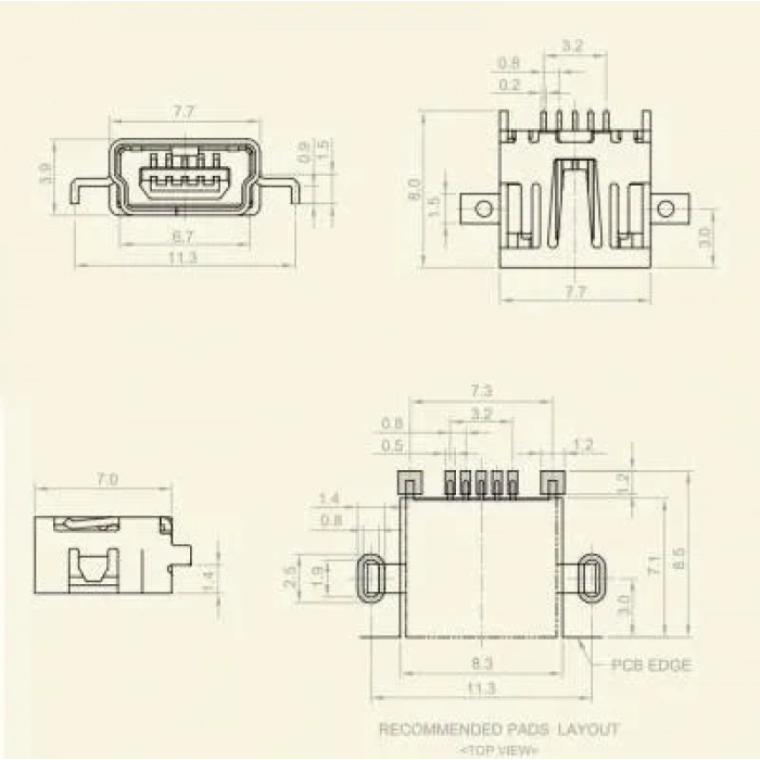 Mini Usb B SMD Şase