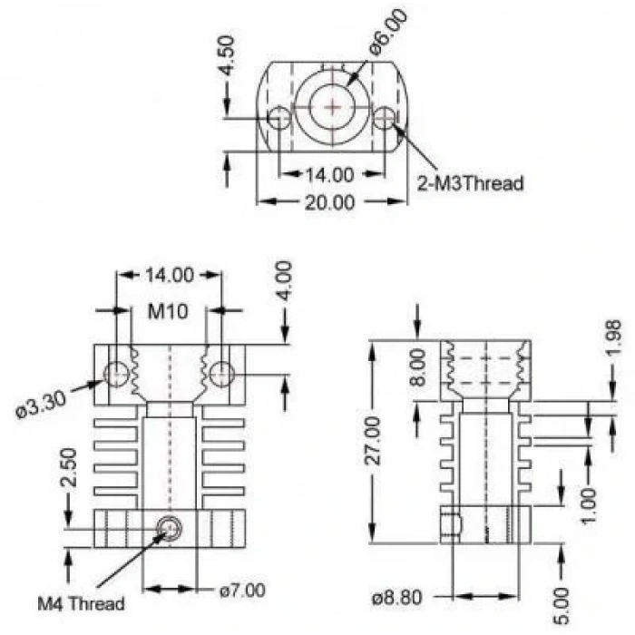 MK10 3D Yazıcı Alüminyum Soğutucu Gövde - 27x20x12mm
