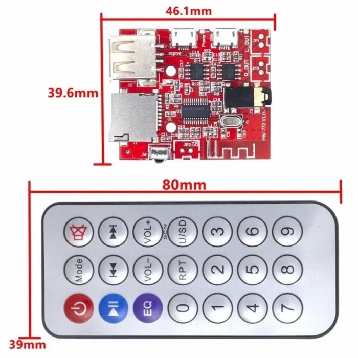 MP3 Kumandalı Bluetooth Amfi Modülü SD Kart + USB