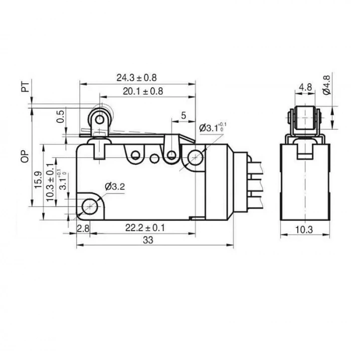 MT3-BAA300L83-GA300 SPDT NO+NC 3-Pin Su Geçirmez Kablolu Micro Switch