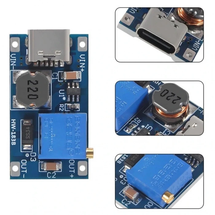 MT3608 2A Dc-Dc Güç Modülü Type-C Çıkışlı