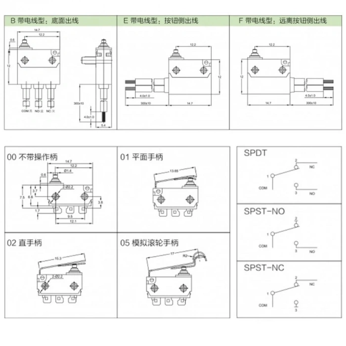 MT6-E8A02C13012-AB150 SPST NO 2-Pin Su Geçirmez Kablolu Micro Switch