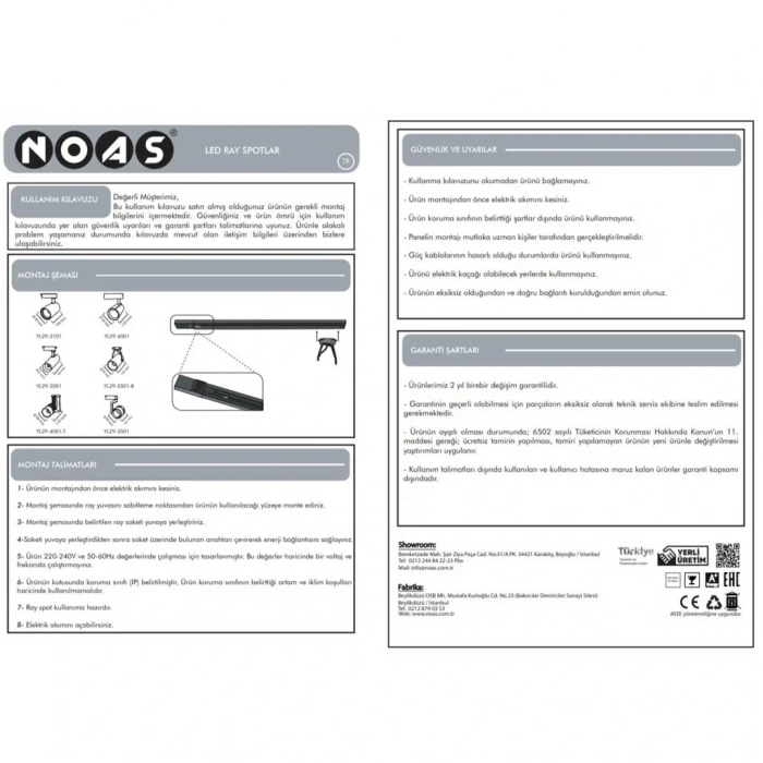 Noas 30W Beyaz Kasa Led Ray Spot Beyaz Işık Paris