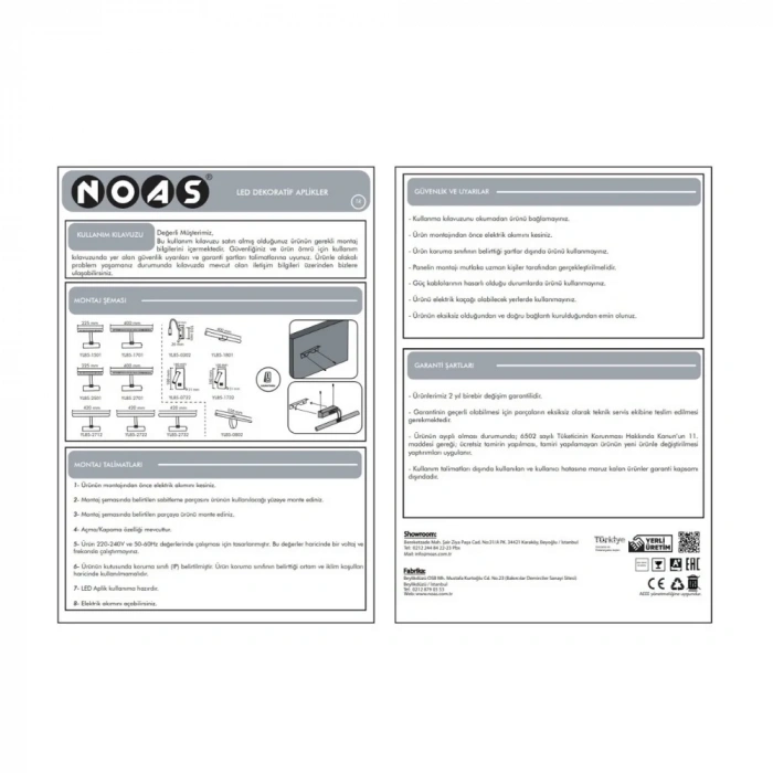 Noas YL85-2502 5W 6500K Beyaz Işık Gold Anahtarlı Sevilla Dekoratif Aplik