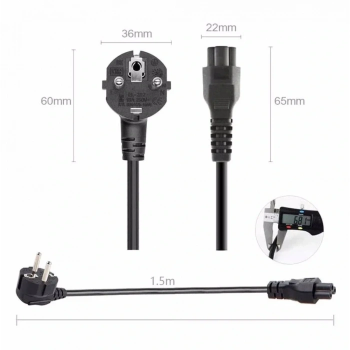 Notebook PC Laptop Güç Power Adaptör Kablosu Yonca Kablo 1.5m