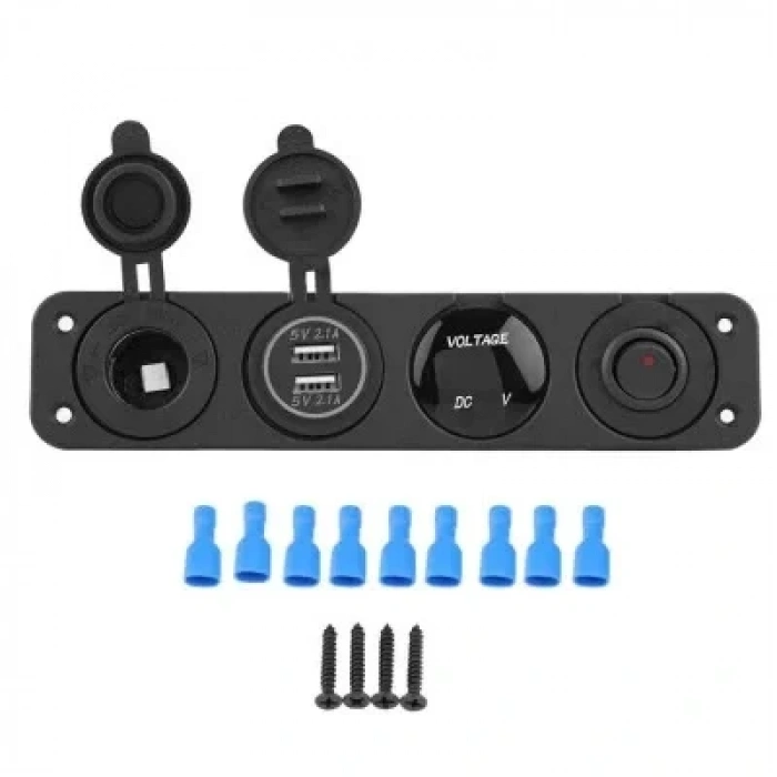 ON-OFF Kırmızı Nokta Anahtarlı 2x5V USB Çakmaklık ve Voltaj Göstergeli Marine Panel