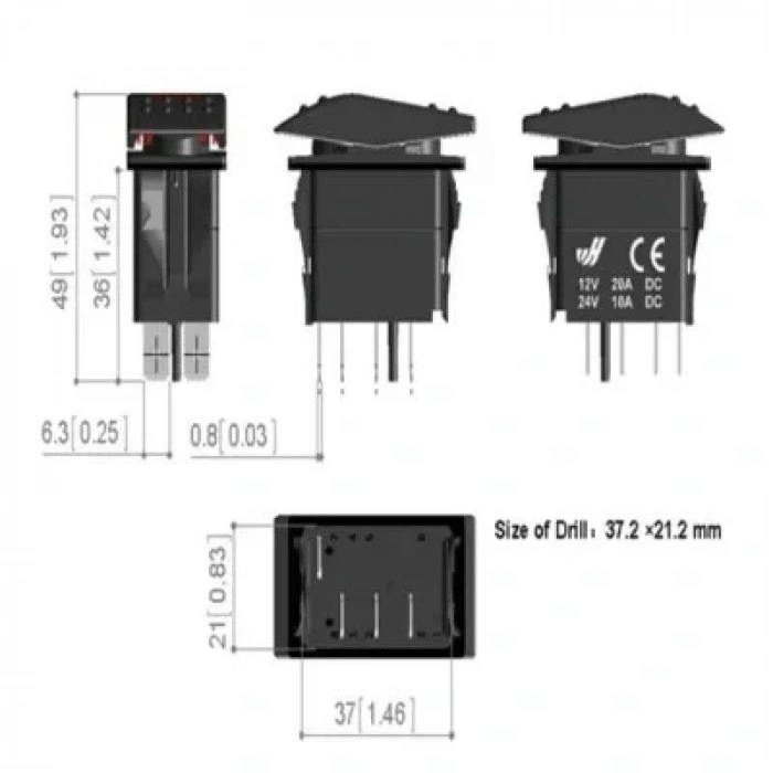 ON-OFF Mavi Işıklı Anahtar 5-Pin 12V-24V - Horn