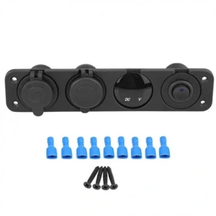 ON-OFF Mavi Nokta Anahtarlı 2x5V USB Çakmaklık ve Voltaj Göstergeli Marine Panel