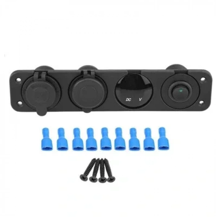 ON-OFF Yeşil Nokta Anahtarlı 2x5V USB Çakmaklık ve Voltaj Göstergeli Marine Panel