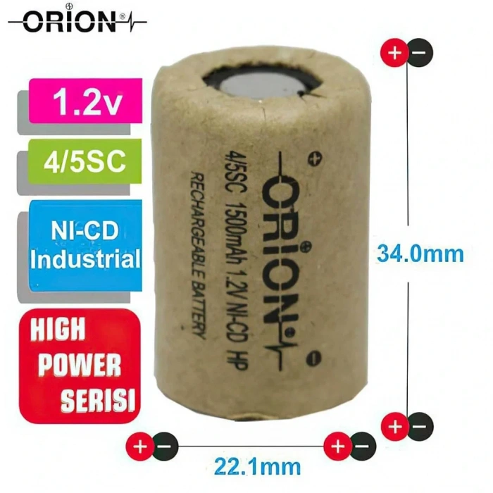 Orion 1.2V Ni-Cd 4/5SC 1500mAh Şarj Edilebilir Pil - HP