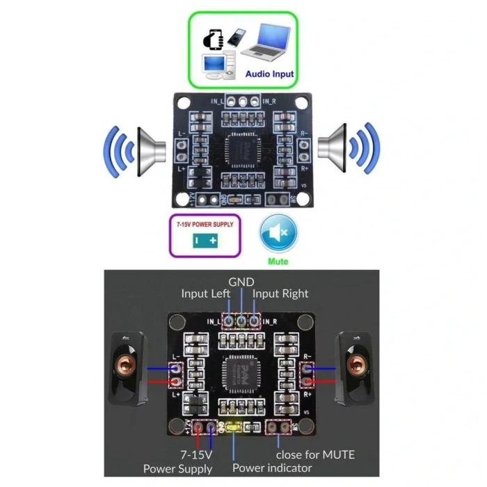 PAM8610 2x15W Stereo Ses Yükseltici Amfi Modülü