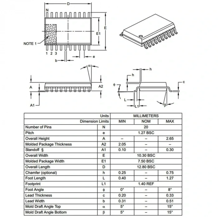 PIC16F1829 I/SO SMD SOIC-20 8-Bit 32 MHz Mikrodenetleyici