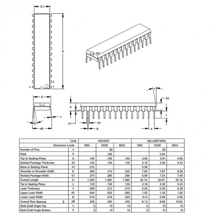 PIC16F876A I/SP DIP-28 8-Bit 20 MHz Mikrodenetleyici