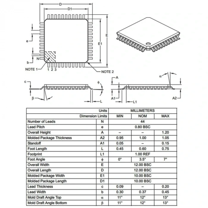 PIC18F45K80-I/PT SMD 8-Bit 64MHz Mikrodenetleyici TQFP-44