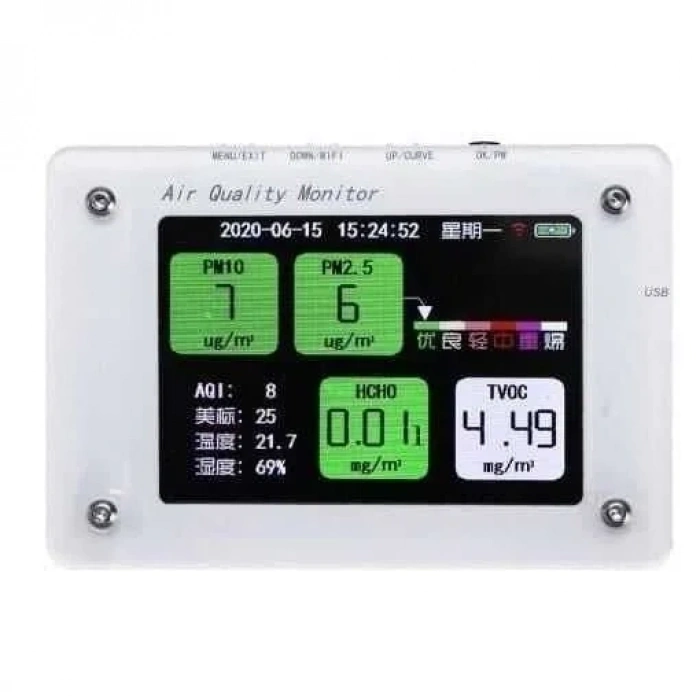 PM2.5 TVOC CO2 HCHO AQI Hava Kalitesi Monitörü - B1