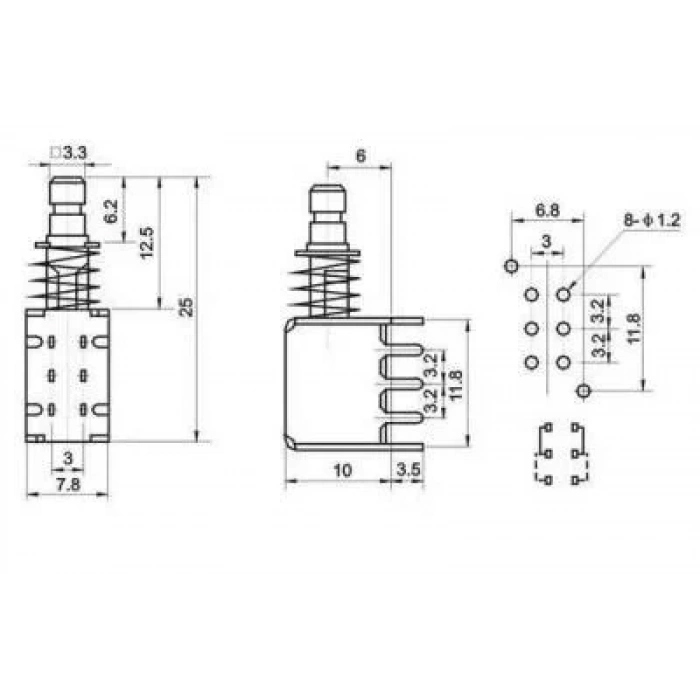PS-22F03A2 6 Pinli Anahtarlı Buton