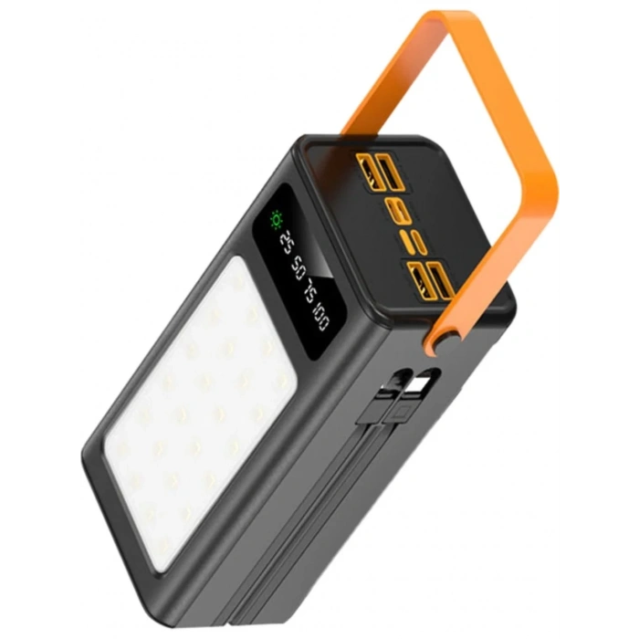 PW-125 Solar Panelli Led Fenerli Dahili Kablolu Powerbank 50.000 mAh