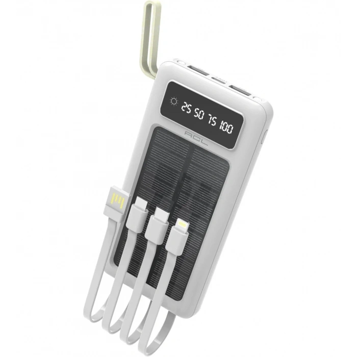 PW-59 Solar Led Fenerli LCD Göstergeli Dahili Kablolu Powerbank 10.000mAh