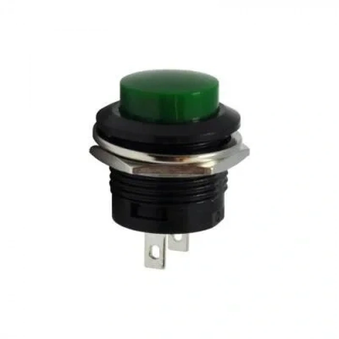 R13-507 16mm Yaylı Push Buton - Yeşil