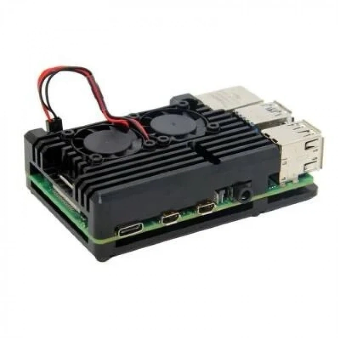 Raspberry Pi 4 Alüminyum Soğutucu Kasa - Çift Fanlı