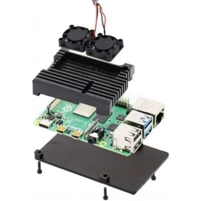 Raspberry Pi 4 Alüminyum Soğutucu Kasa - Çift Fanlı