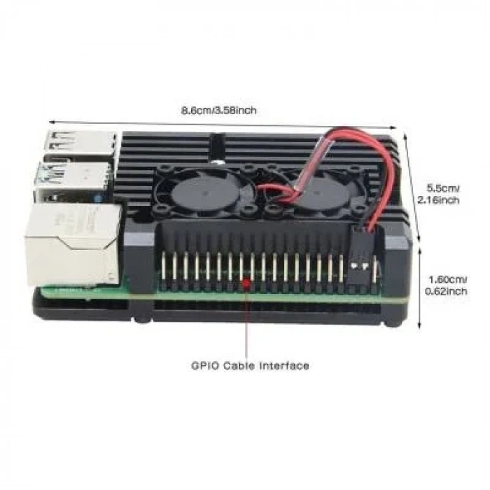 Raspberry Pi 4 Alüminyum Soğutucu Kasa - Çift Fanlı