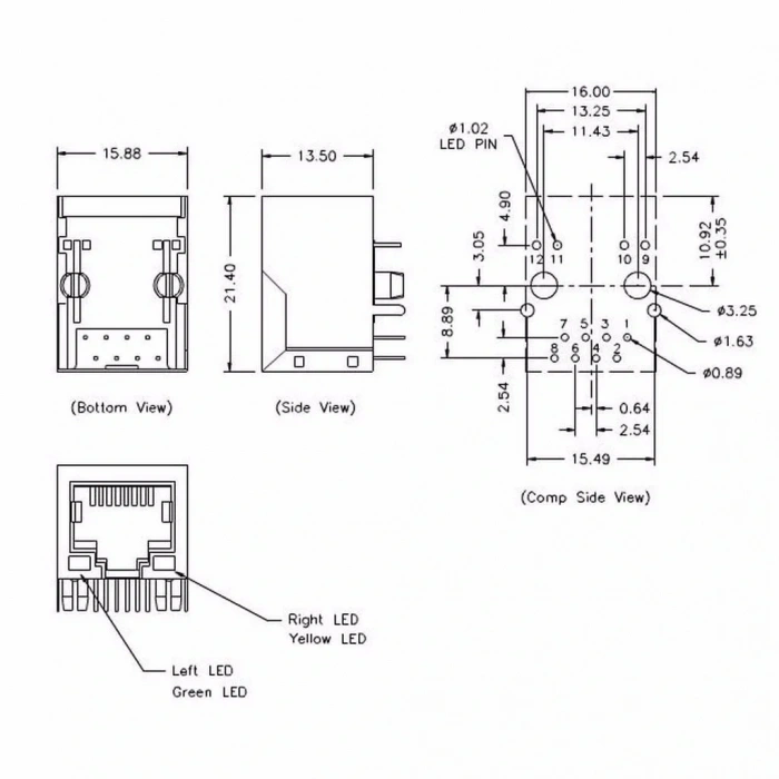 RJ45 HR911105A Hanrun Trafolu Ledli Ethernet Bağlantı Soketi