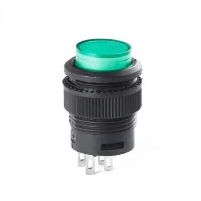 RL16-503A 16MM Plastik 4 Pin Anahtarlı Buton Yeşil