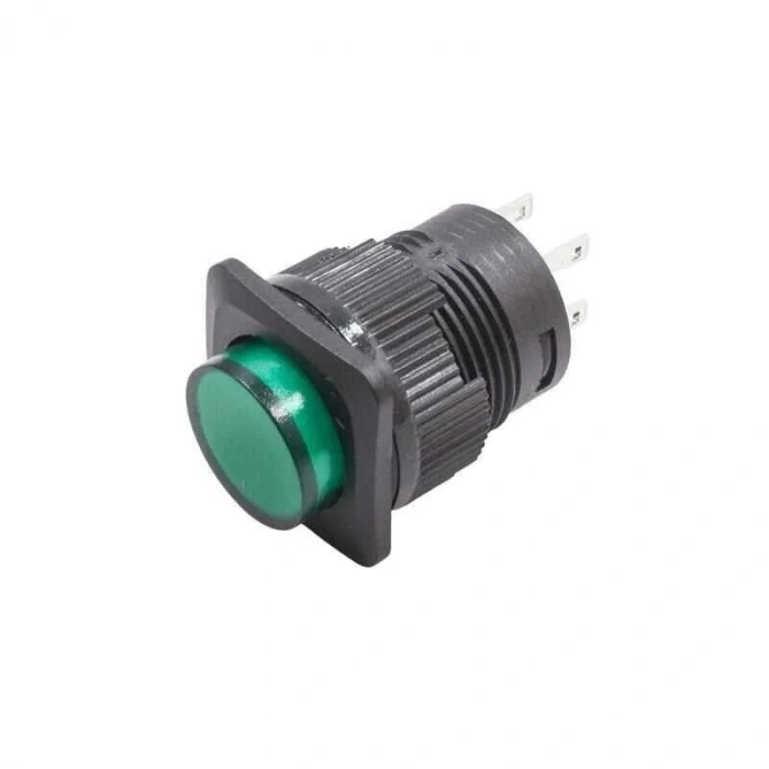 RL16-504B 16MM Plastik 4 Pin Yaylı Buton Yeşil