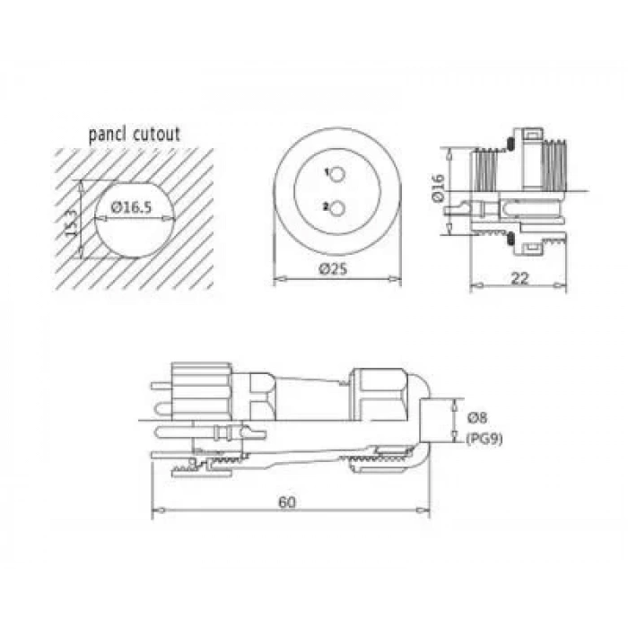 SD16 6 Pin 16mm Su Geçirmez Konnektör Takımı - Panel Tipi