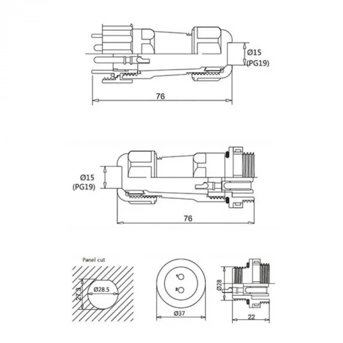 SD28 5 Pin 28mm Su Geçirmez Konnektör Takımı